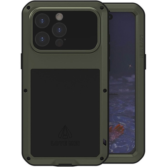 Love Mei Obal na mobil pre iPhone 15 Pro Max, armored with glass, zelený
