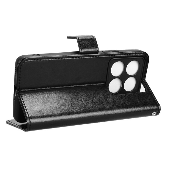 Klapkové puzdro pre Xiaomi 14T Pro, Crazy Horse Wallet, čierne