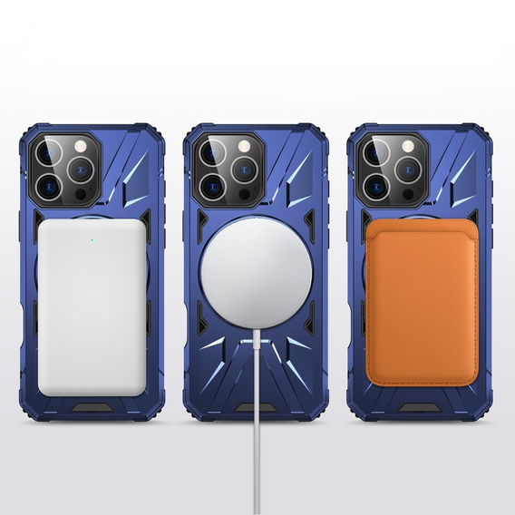 Puzdro pre iPhone 16 Pro Max, pancierované so stojanom a rukoväťou, modré