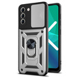 Obal na mobil pre Samsung Galaxy S21 FE, CamShield Slide, strieborné