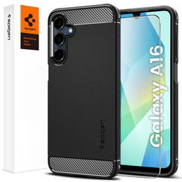 Puzdro Spigen pre Samsung Galaxy A16 4G/ 5G, Rugged Armor MagSafe, čierne + tvrdené sklo 9H