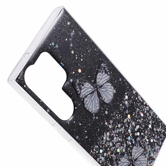 Puzdro pre Samsung Galaxy S24 Ultra, Glitter Butterfly, čierne