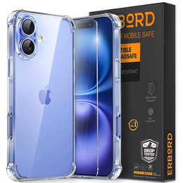 Puzdro pre iPhone 16, Erbord Dropproof, priehľadné + sklo