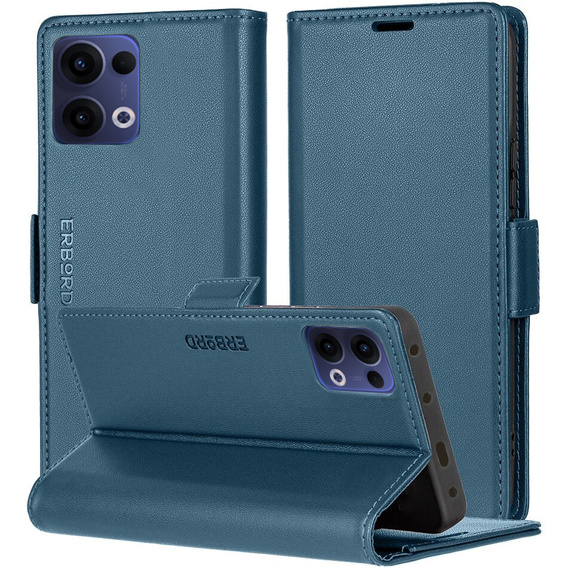 Puzdro pre Oppo Reno 13, ERBORD Glossy Litchi, flipová peňaženka, modré