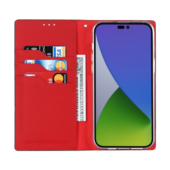 Klapkové puzdro pre iPhone 14 Pro, Litchi Skin Grain, čierne