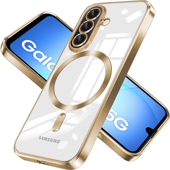 Puzdro pre Samsung Galaxy A17 5G, Electro MagSafe, priehľadné so zlatými stranami