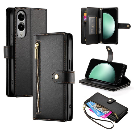 Klapkové puzdro pre Samsung Galaxy S25 Edge, Wallet Zipper Pocket, čierne