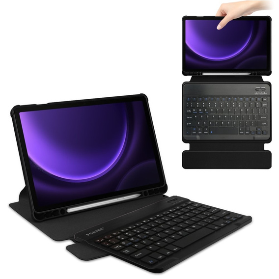 Puzdro s klávesnicou pre Samsung Galaxy Tab S10 Lite / S10 FE / S9 FE, Rotary 360° Leather, čierne
