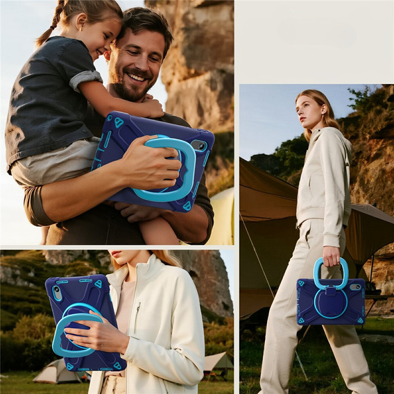 Detské puzdro pre Lenovo Tab M11, pancierované s popruhom, námornícka modrá / zelená