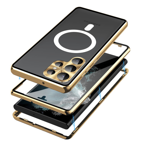 Magnetické puzdro Dual Glass MagSafe pre Samsung Galaxy S24 Ultra, zlaté