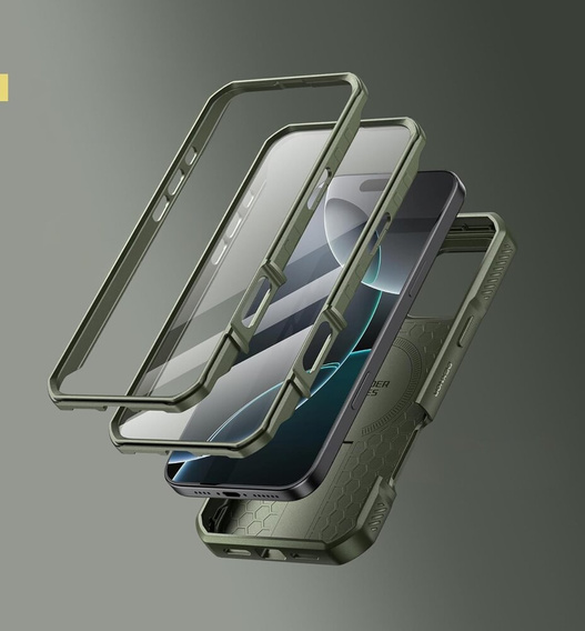 Obrnené puzdro pre iPhone 16 Pro Max, Dexnor CamProtect MagSafe, zelený (dva rámčeky)