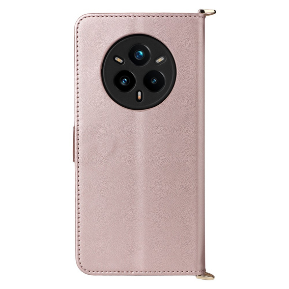 Puzdro s chlopňou pre Realme 14 Pro+ 5G, Crossbody Leather Wallet, ružové rose gold