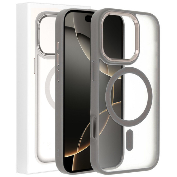 Puzdro pre iPhone 16 Pro Max, pre MagSafe, ERBORD Matt Case, transparentný / titánový + sklo na displej