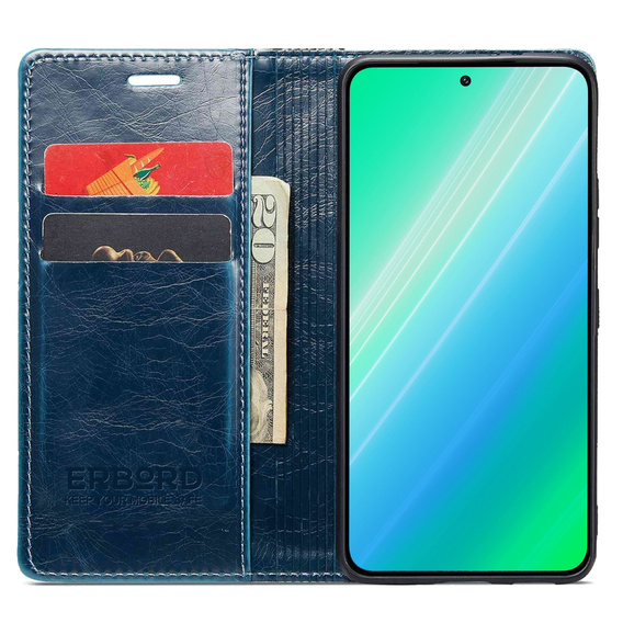 Klapkové puzdro pre Samsung Galaxy S23, ERBORD Waxy Wallet, modré
