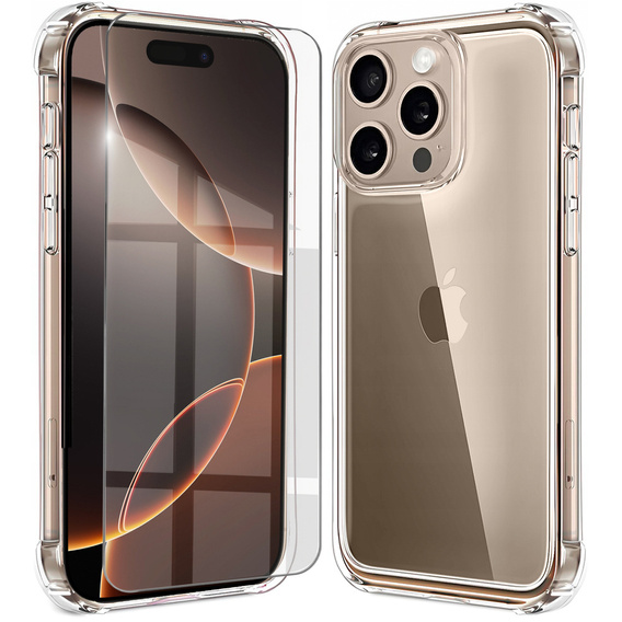 Puzdro pre iPhone 16 Pro, Erbord Dropproof, priehľadné + sklo