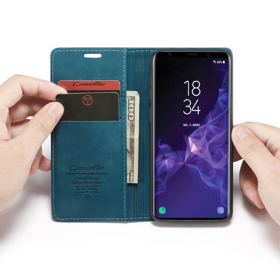 CASEME puzdro pre Samsung Galaxy S9, Leather Wallet Case, modré