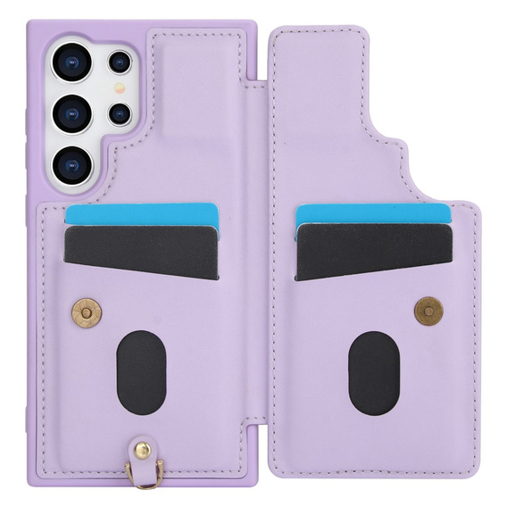 Puzdro pre Samsung Galaxy S24 Ultra, Leather Flower Card Slot, fialové