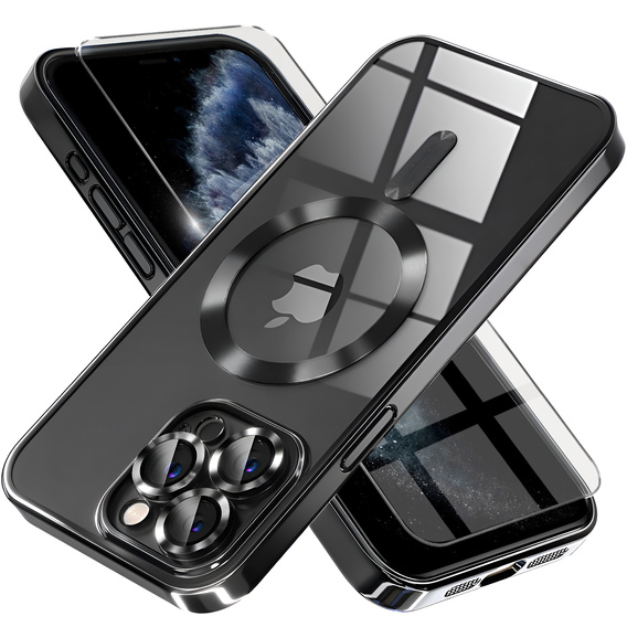 Puzdro pre iPhone 11 Pro Max, Electro MagSafe, čierne + sklo na displej
