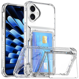 Puzdro pre iPhone 16, Card Holder Kickstand, transparentné