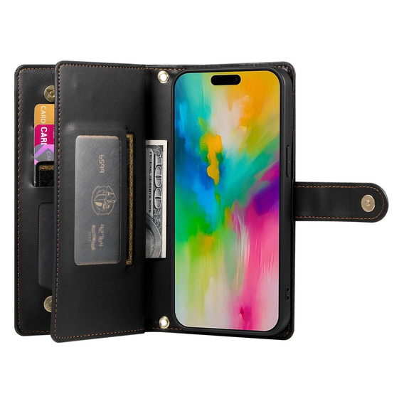 Klapkové puzdro pre iPhone 16 Pro Max, Wallet Zipper Pocket, čierne