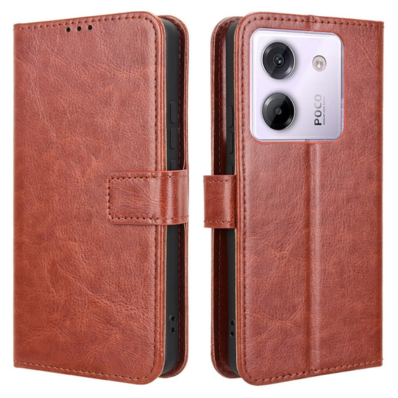 Klapkové puzdro pre Xiaomi Poco M7 Pro 5G, Crazy Horse Wallet, hnedé