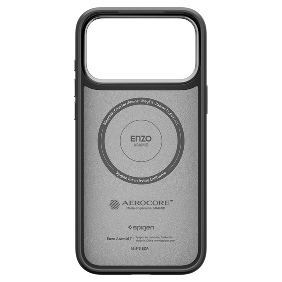 Spigen Enzo Aramid MagSafe puzdro pre iPhone 17 Pro Max, čierna / strieborná