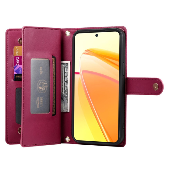 Klapkové puzdro pre Oppo Reno 13 Pro 5G, Wallet Zipper Pocket, červené
