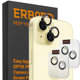 2x ERBORD OPTIK Pro tvrdené sklo pre fotoaparát iPhone 15/15 Plus/14/14 Plus, čierne