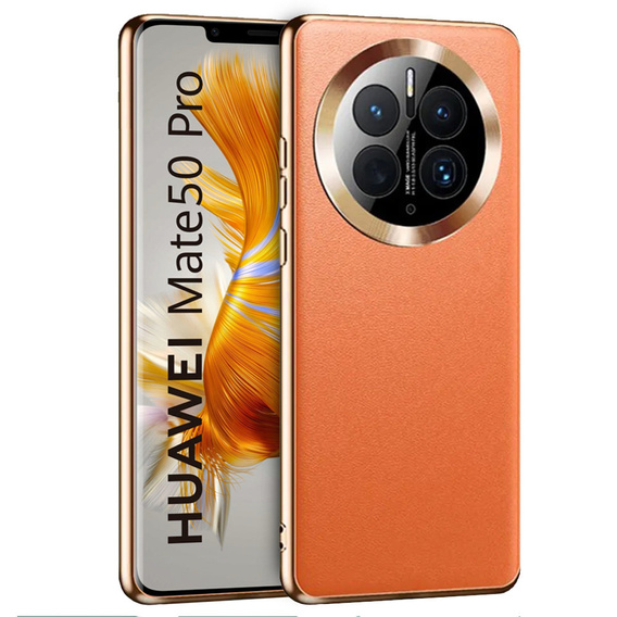 Kožené puzdro pre Huawei Mate 50 Pro, leather hybrid, oranžové