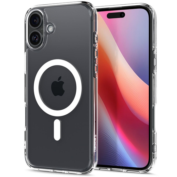Puzdro MagSafe Spigen pre iPhone 16, Ultra Hybrid, transparentné / biele + tvrdené sklo 9H