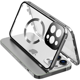 Magnetické puzdro Dual Glass MagSafe pre iPhone 15 Pro Max, strieborné
