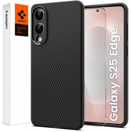 Puzdro Spigen pre Samsung Galaxy S25 Edge, Liquid Air, čierne + tvrdené sklo 9H