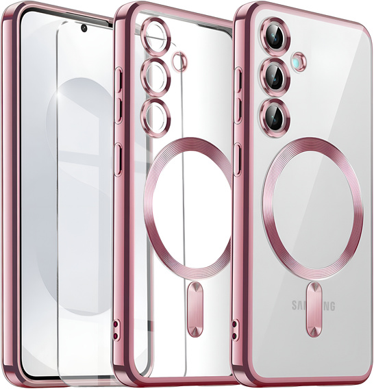 Puzdro pre Samsung Galaxy S25+ Plus, Electro MagSafe, ružové rose gold + sklo na displej