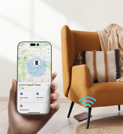 Magnetická peňaženka s lokalizáciou, NFC a kolískou pre iPhone 16 Pro