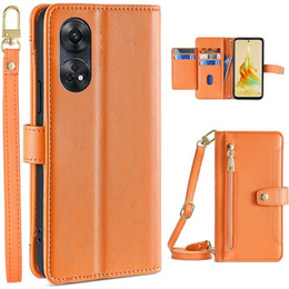 Klapkové puzdro pre Oppo Reno8 T 4G, Wallet Zipper Pocket, oranžové