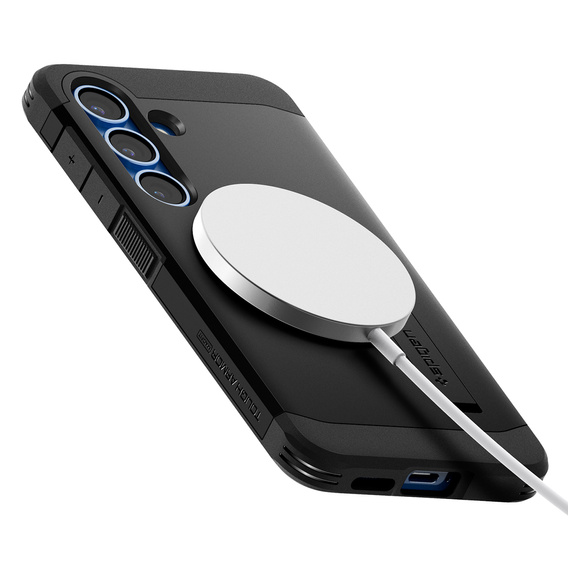 Puzdro Spigen pre Samsung Galaxy S25, Tough Armor Mag MagSafe, čierne + tvrdené sklo 9H