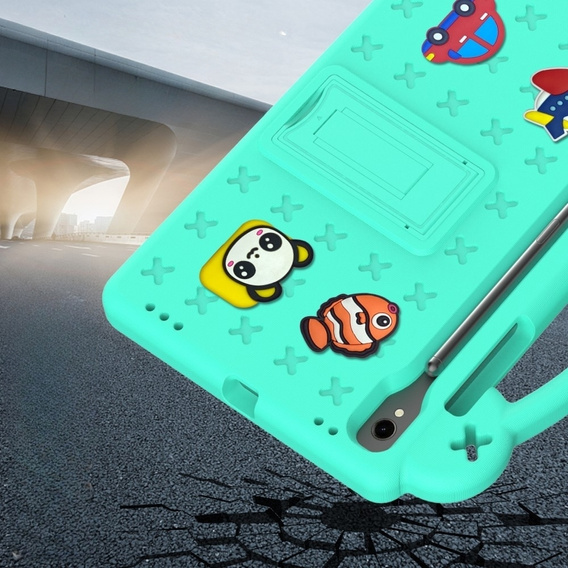 Detské puzdro pre Samsung Galaxy Tab S7/S8/S9, Cute Patterns, so stojanom, zelený