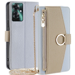 Flipové puzdro pre Oppo Reno 11F 5G, Wallet Zipper Pocket, so zrkadlom, modré