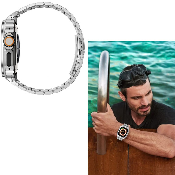 Oceľový náramok s puzdrom pre Apple Watch 7/8/9 45MM, strieborný