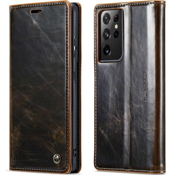 CASEME flipové puzdro pre Samsung Galaxy S21 Ultra 5G, Waxy Textured, káva