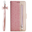 Klapkové puzdro pre Samsung Galaxy A55 5G, Wallet Pocket Zipper Lace, ružové