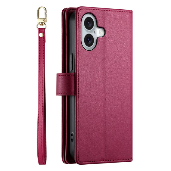 Klapkové puzdro pre iPhone 16 Plus, Wallet Zipper Pocket, červené