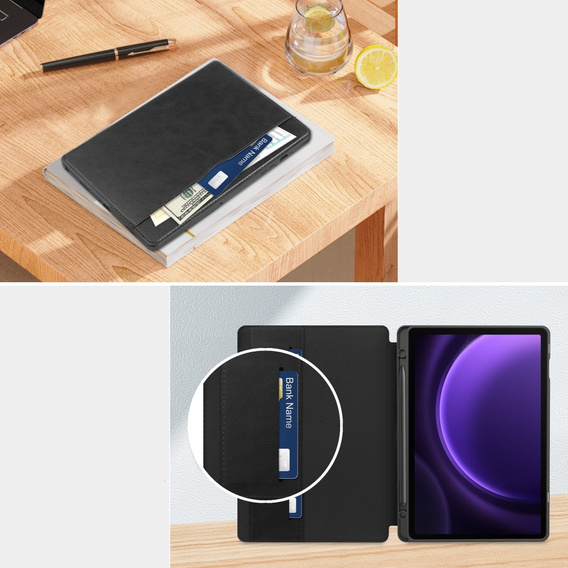 Puzdro pre Samsung Galaxy Tab S10 Lite / S10 FE / S9 FE, Business Card and Pen Slot, čierne
