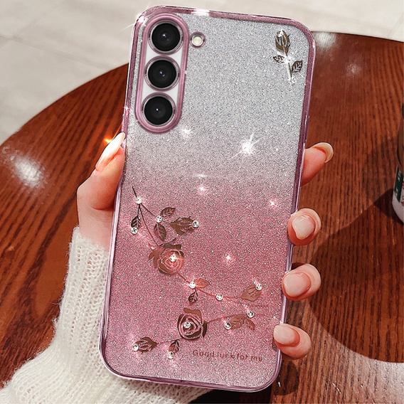 Puzdro pre Samsung Galaxy S23, Glitter Flower, ružové rose gold