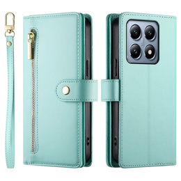 Klapkové puzdro pre Xiaomi 14T Pro, Wallet Zipper Pocket, zelený