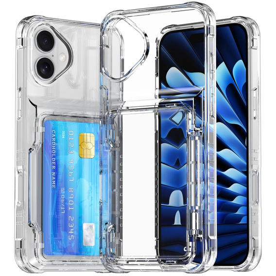 Puzdro pre iPhone 16 Plus, Card Holder Kickstand, transparentné 