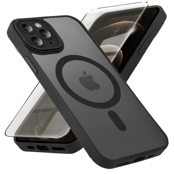 Puzdro pre iPhone 12 Pro Max, pre MagSafe, ERBORD Matt Case, čierny + sklo na displej