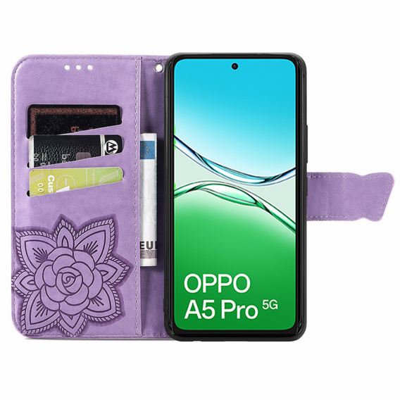 Klapkové puzdro pre Oppo A5 Pro 5G, Butterfly, fialové
