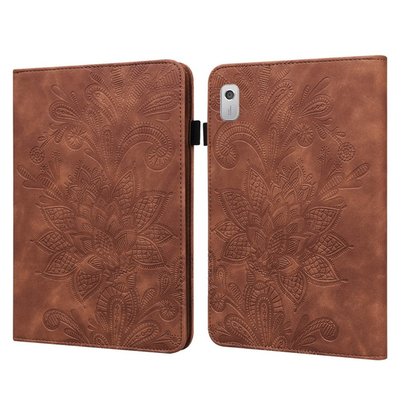 Puzdro s chlopňou pre Lenovo Tab M9, flower, hnedé