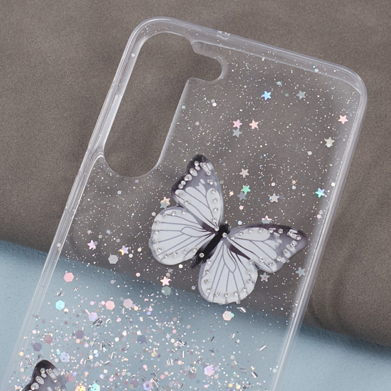 Puzdro pre Samsung Galaxy S24, Glitter Butterfly, biele